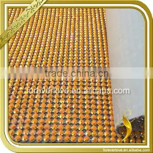 Aluminum Base Diamante Trim Hotfix Orange Rhinestone Mesh Roll 24cmx40cm FRM-159 thumbnail-1