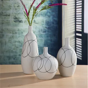 Japanese Abstarct Style Large White Hand Made Line Ceramic Vase For Art Home Soft Decoration thumbnail-1