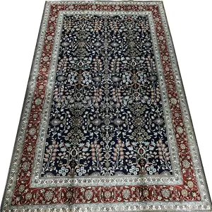 Yamei Lagend Royal Blue Color Handmade Silk Persian Rug and Tapestry for Sale thumbnail-1