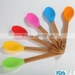 Colorful Big Size Kitchen Silicone Spoon With Wooden Handle in FDA LFGB Standard thumbnail-1