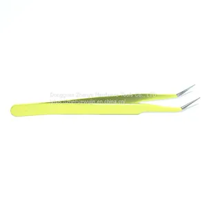 Yellow Stainless Steel Tweezers, Bird's Nest, Hair Picking and Eyelash Beautifying Tools, Electronic Mobile Phone Maintenance, Curved Straight Tip, Thin Tip Clip, Stickers, Cute thumbnail-2
