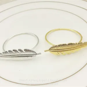 Gold Feather Leaf Napkin Ring Holders for Thanksgiving Easter thumbnail-1