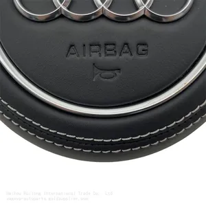 For Audi A4 B9 Audi Logo Leather Steering Wheel Airbag Cover Trim Cover White Stitching Red/Black Stitching thumbnail-4