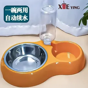 Eco Friendly Silicone Pet Bowl Nonslip Luxury Stainless Steel Dog Cat Bowl With Double Feeder Pet Food Bowl Dish thumbnail-2