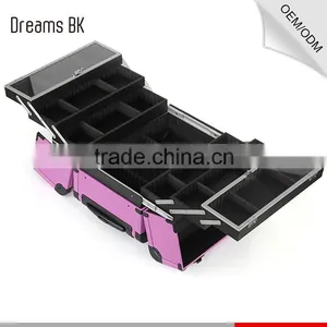 Purple Professional Rolling Trolley Makeup Case With Compartments for Nail Polishing Artist thumbnail-5