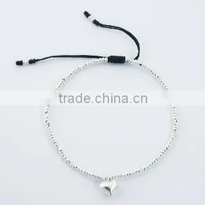 Silver Heart Charm & Small Beads Handmade Macrame Bracelet thumbnail-1