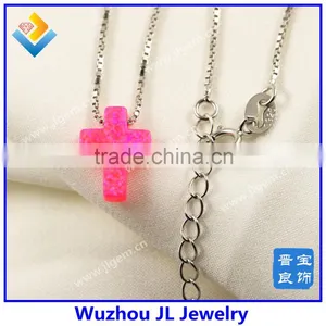Synthetic Cross Opal Gemstone/ 925 Sterling Silver Jewelry/opal Cross Necklace thumbnail-1