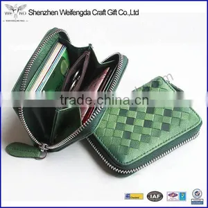 Gird Pattern Lady's Genuine Lamb Leather Zipper Coin Wallet thumbnail-1