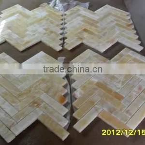 Hot Yellow Honey Onyx Polished Herringbone Onyx Mosaic Tiles on Sale thumbnail-3