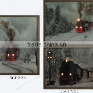 2016 Wooded Frame Canvas Prints Snow Country Train Canvas Painting thumbnail-1