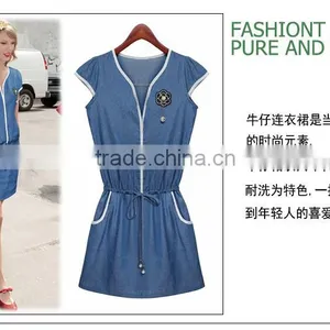 2015 Casual Women Newest Denim Dress High Qality Sleeveless Ladies Fashion Denim Dress With Flower thumbnail-6