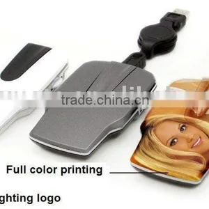 Mini Thin Mouse Retractable Mouse Compact Slim Retractable Cable Style USB 2.0 Optical Mouse thumbnail-1