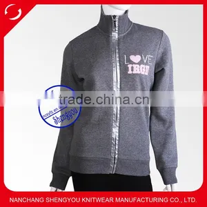 Custom Womens Fleece Jacket Sweatshirt With Satin Ribbon Covered Zipper Wholesale China thumbnail-1