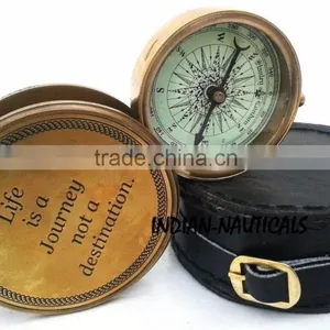 Brass Open Face Pocket Compass With Black Leather Case. 13265 thumbnail-2