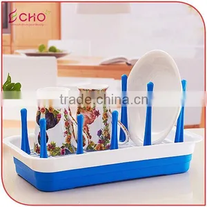 Kitchen Tableware Plastic Rectangle Green Draining Dish Rack for Water Cups and Saucers Holder thumbnail-5