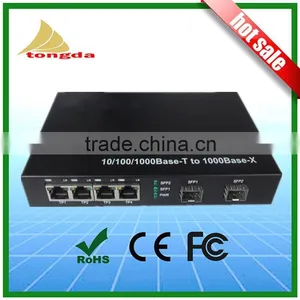 4X1000M Base-TX - 2X1000Base-FX Ethernet Sfp Fiber Optic Switch Converter thumbnail-1