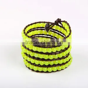 Newest Design Fashion Yellow Beads Charm Bracelet Women Jewelry 5 Coil Winding Leather Bracelet Bangles Jewelry Wholesale thumbnail-2