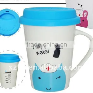 Ceramic Mug With Silicone Cover, Porcelain Mug With Silicone Cap thumbnail-1