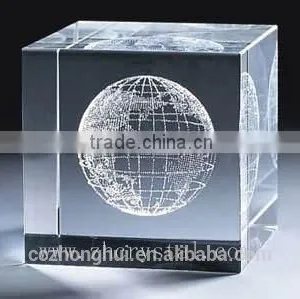 2016 New Design Engraved Globe Crystal Cube thumbnail-1