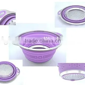 Amazon Popular Selling Stainless Steel Filter Collapsable Silicone Colander thumbnail-1