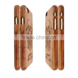 Anit-slip Angry SKULL Engraving WALNUT Wood Phone Protected Case for Iphone 6 in Two Parts thumbnail-2