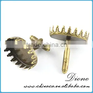 Retro Antiqued Broned Brass Cameo Cabochon Base Dubai Gold Jewelry Earrings Studs thumbnail-2
