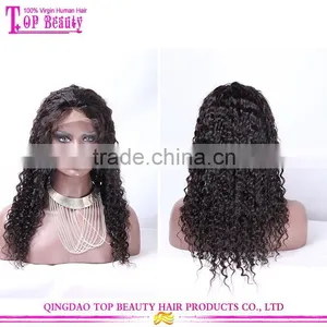 Wholesale Qingdao Factory Price 20 Inch Raw Unprocessed Virgin Peruvian Hair Lace Wig Curly Human Hair Topper Wig thumbnail-3