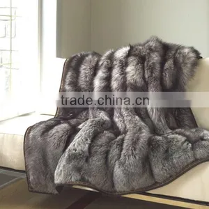 BL1 Wholesale Custom Made Accept Silver Fox Fur Blanket thumbnail-1