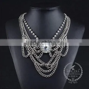High Quality Vintage Style Rhinestone Chunky Statement Necklace Tin Alloy Fashion Women Pendant Necklace 6390121 thumbnail-1