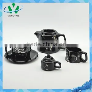 Elegant Black Flower Pattern Ceramic Tea Pot thumbnail-2
