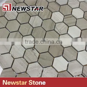Newsar 1'' Gray Wooden Marble Hexagon Light Grain Wood Mosaic for Bathroom thumbnail-4
