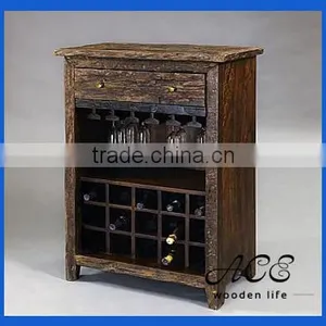 Rustic Wood Wine Cabinet Vintage Wooden Decoration Tiered Liquor Display thumbnail-1