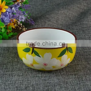Japanese Style Flower Yellow Ceramic Bowl Bulk Big Porcelain Bowls thumbnail-1