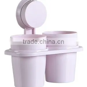 Sucker Hanging Plastic Two Cup Toothbrush Holder thumbnail-2