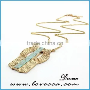 Fashion Metal Gold Plated Fake And Gold Plated Gemstone Europe Turquoise Necklace thumbnail-4