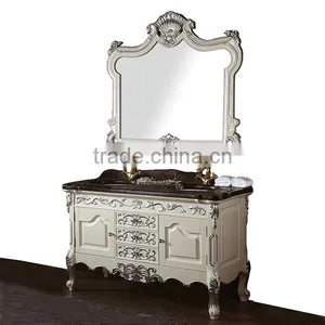 Italian Neo Classic White and Golden Custom Solid Wood Single Basin Bathroom Cabinet With White Marble Countertop BF12-06134a thumbnail-4