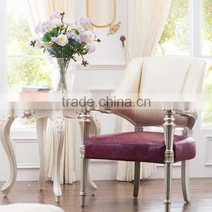 Retro Vintage French Louis Style Golden Framed Solid Wood Armchair With Leather Upholstery BF12-05274b thumbnail-6