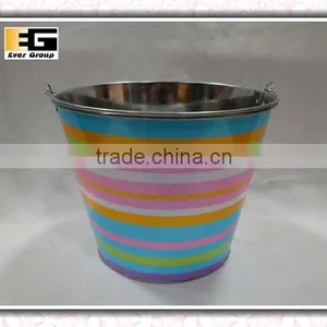Zinc With Handle Printing Finished Round Shape Flower Pot thumbnail-1