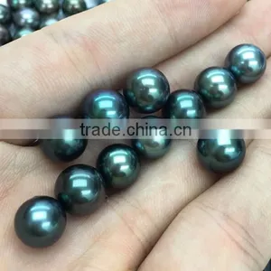 13-14mm Peacock Green Tahitian Loose Pearl Beads for Jewelry Making thumbnail-2