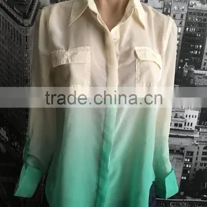 Womens Ombre Chiffon Button Down Shirt Top Long Sleeve Loose Casual Blouse thumbnail-1