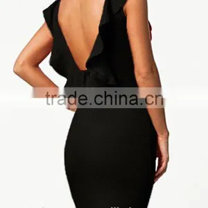 2016 Sexy Black Open Back Ruffle Knit Bodycon Evening Dress HSD2207 thumbnail-3