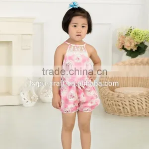 New Arrival Baby Cute Design Girls Satin Floral Lace Backless Sling Cotton Jumpsuit Romper For Kids thumbnail-4