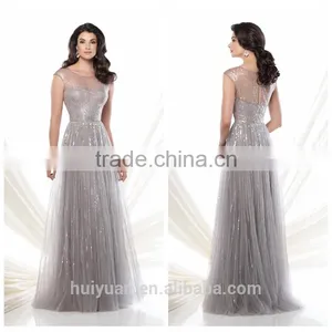 One Piece Long Cap Sleeve Beaded Fashion Night Evening Dress thumbnail-1