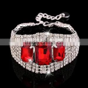 Luxury Zircon WeddingJewelry for Bride Full Cupchain Crystals Cuff Bracelet Hign End Bride Bracelet Jewelry thumbnail-4