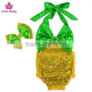 OEM Manufacturer Boutique Baby Swimwear Kids Sequins Beachwear With Headband thumbnail-6