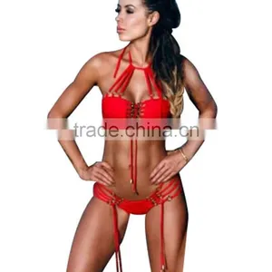 M864 Dingyang Fashion Sexy Halter Bandage Hollow Metal Button Split Bikini Swimwear thumbnail-2