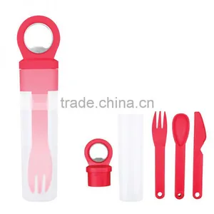 Plastic Utensil Set With Bottle Opener - Utensils Included Are Spoon, Fork and Knife and Comes With Your Logo thumbnail-2