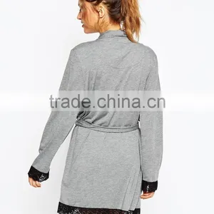 Sexy Fashion New Popular Comfortable Jersey Lace Trim Robe for Lady thumbnail-3
