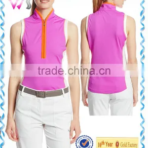 Stretch Twill Polyester Womens Sleeveless Tapered Zipper Collar Polo Shirt thumbnail-1