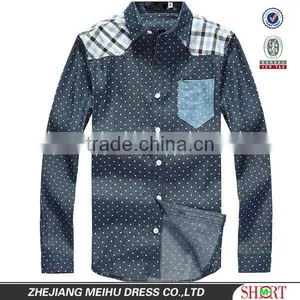 Latest 100% Cotton Light Blue Dot Denim Cowboy Long Sleeve Casual Shirt for Men With One Pocket thumbnail-1